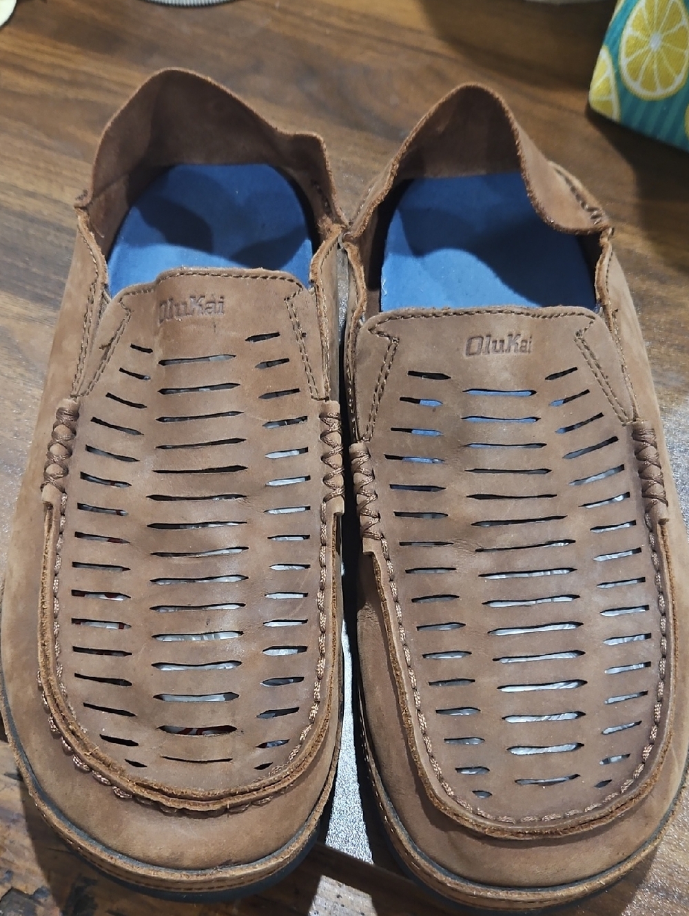 OluKai Men's Moloa Kohana II Tan Perforated Leather Slip-Ons SIZE 9.5